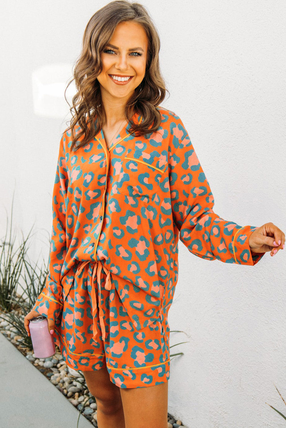 *WEBSITE EXCLUSIVE* Orange Leopard Print Pajama Set