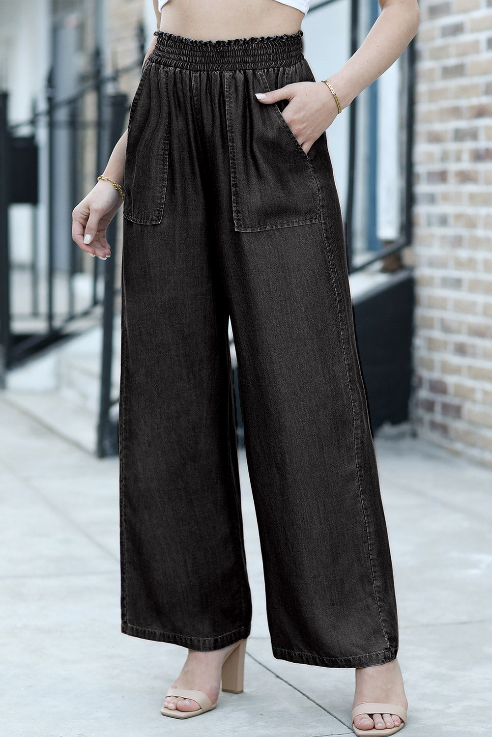 *WEBSITE EXCLUSIVE*  Landry Smocked High Waist Wide Leg Jeans