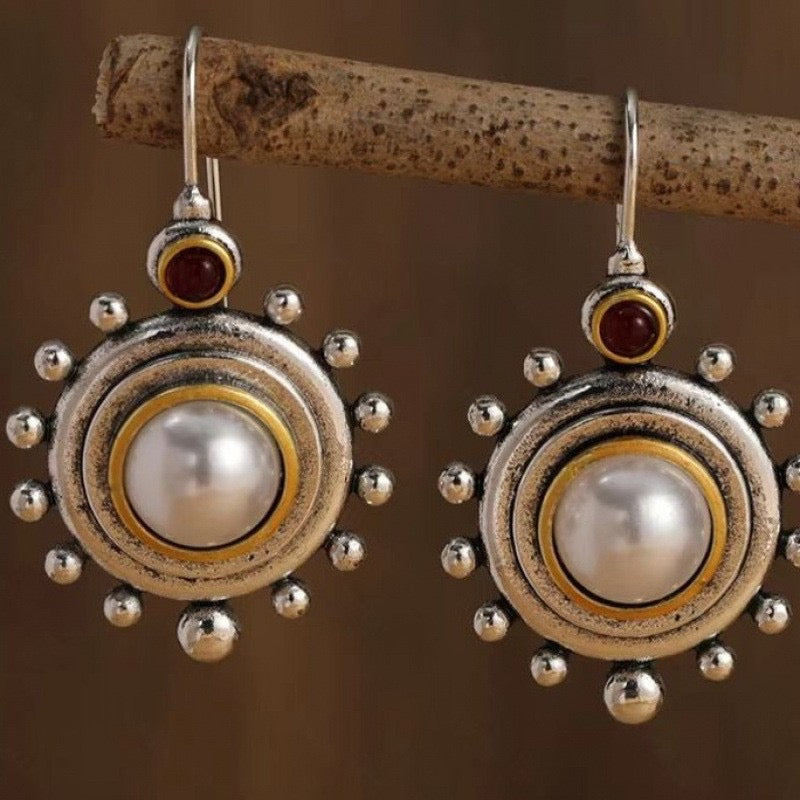 Mixed Metal Round & Pearl Earrings