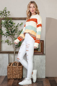 *Website Exclusive* Remington White Striped Color Block Drop Shoulder Knit Sweater