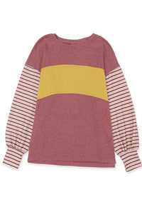 *Website Exclusive* Colorblock Striped Bishop Sleeve Side Slits Top