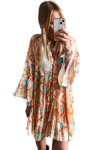 *WEBSITE EXCLUSIVE* Orange Boho Paisley Print Mini Dress