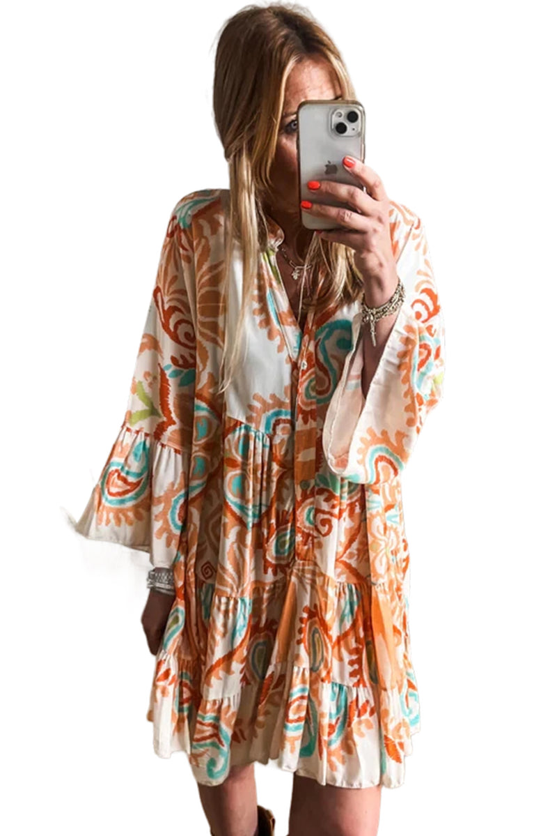 *WEBSITE EXCLUSIVE* Orange Boho Paisley Print Mini Dress