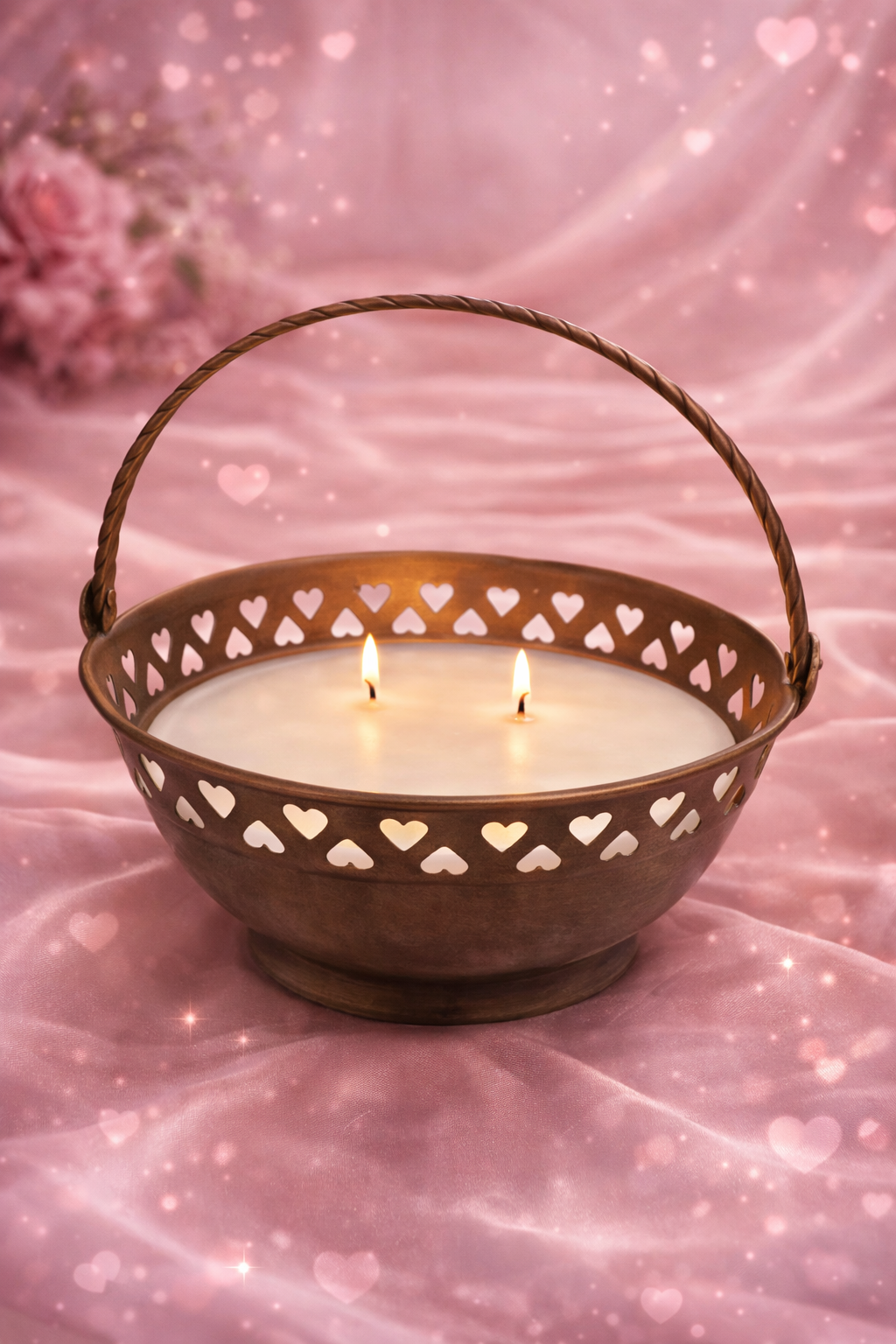 ❤️ Candle in Brass Basket with Hearts: Love Spell