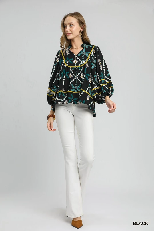 Black Abstract Honeycomb Blouse