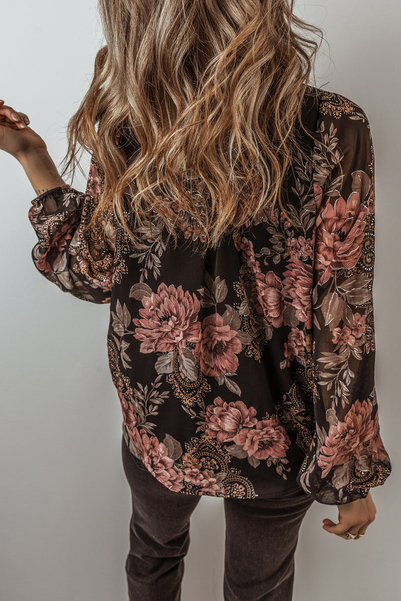 *WEBSITE EXCLUSIVE* Black Floral Balloon Sleeve Blouse