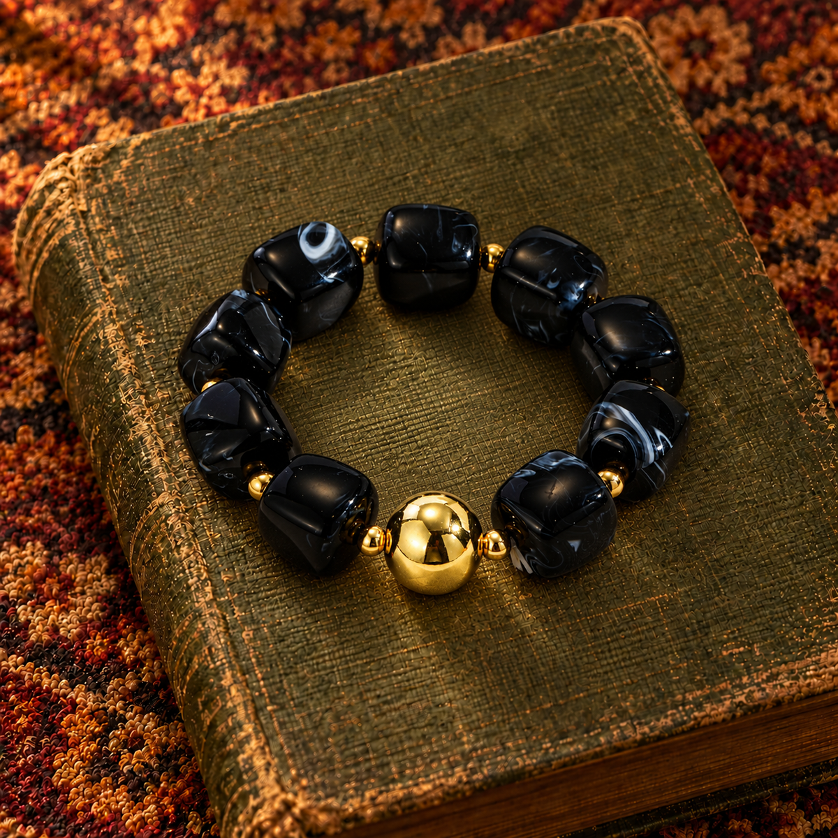 Chunky Black & Gold Bead Bracelet