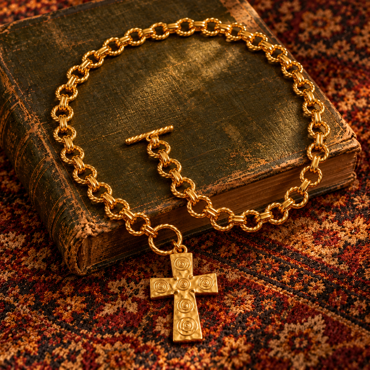 Gold Swirl Cross Necklace