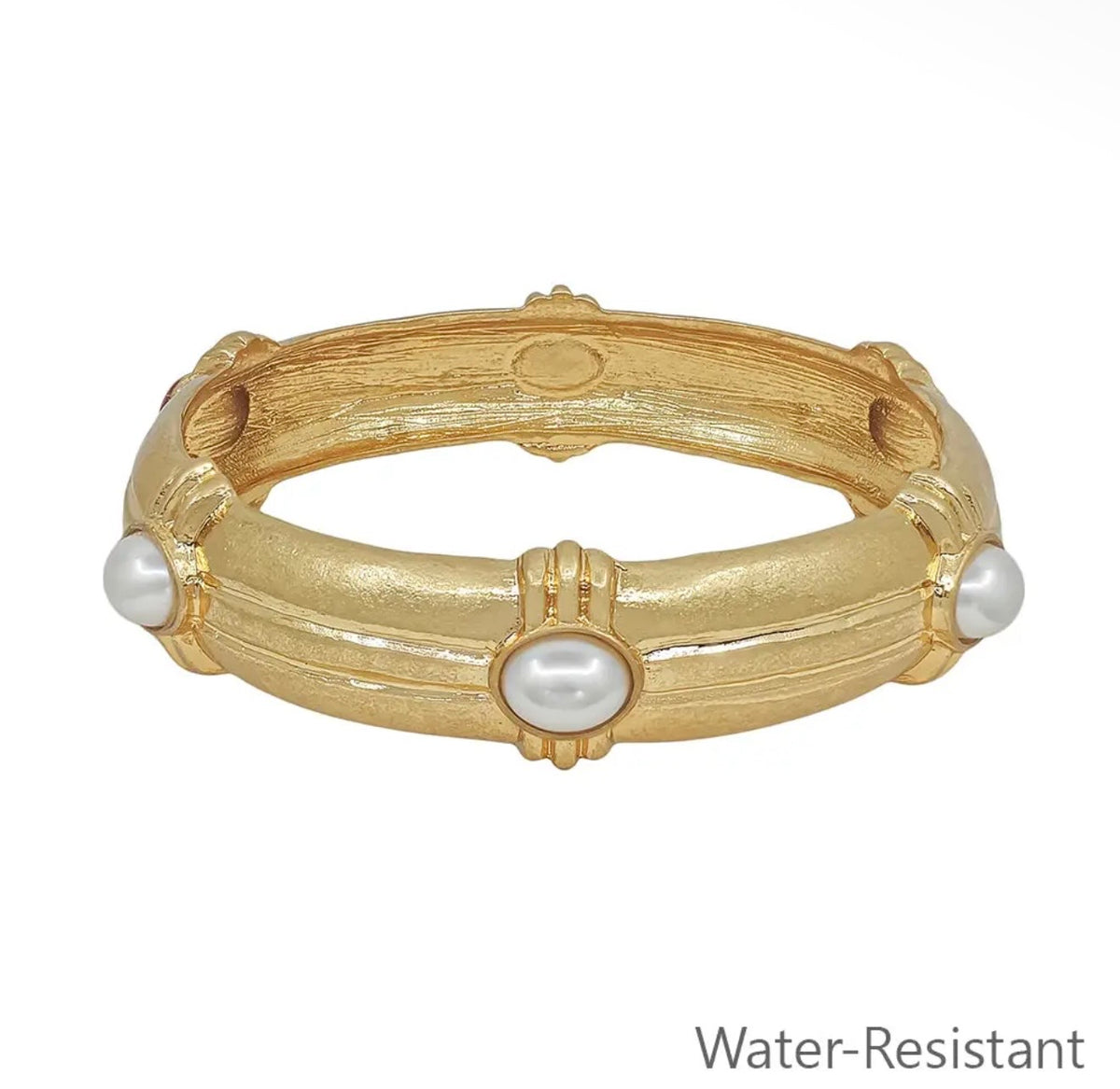 Gold Hammered Bangle with Pearls