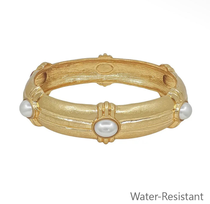 Gold Hammered Bangle with Pearls