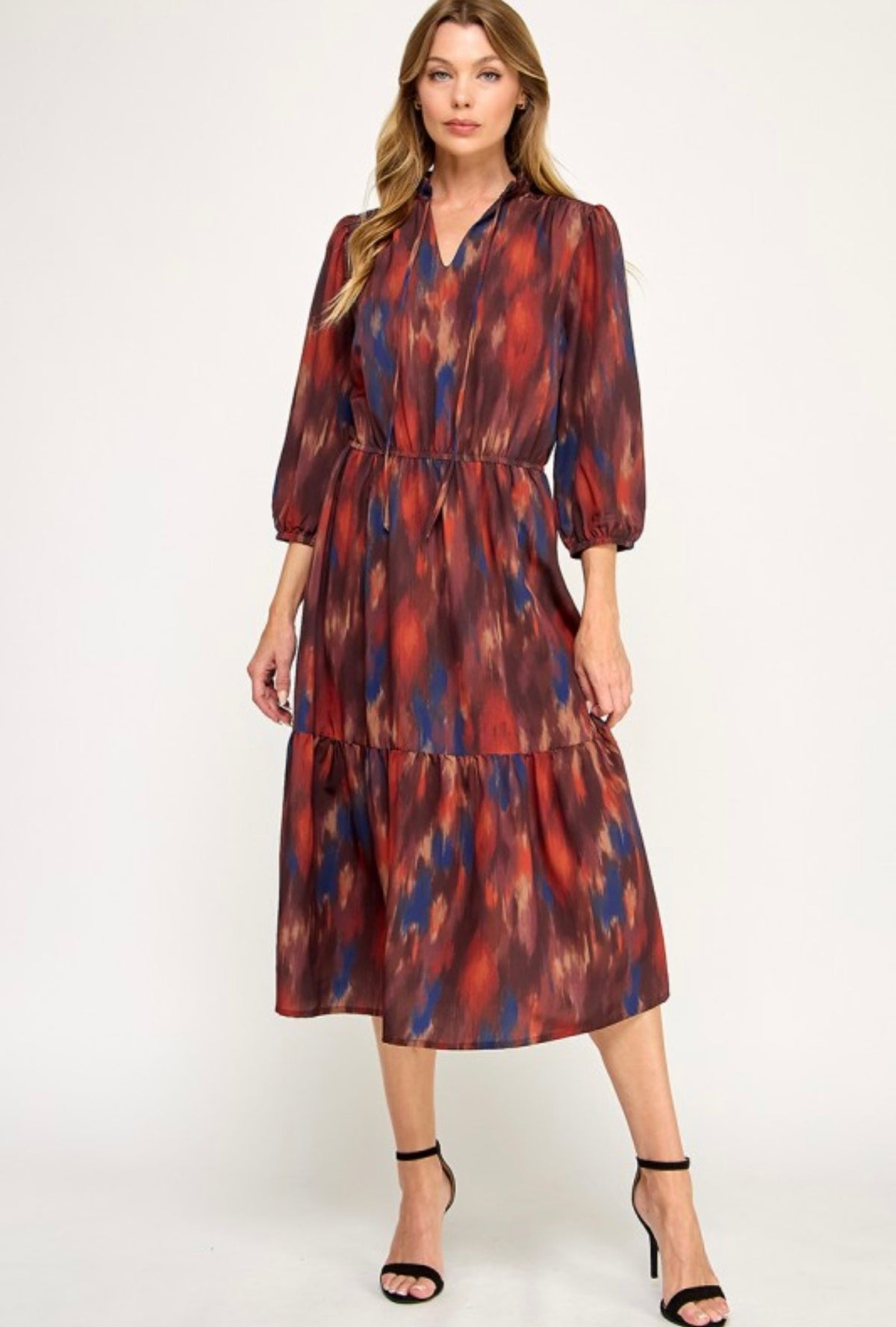 Rust Abstract Print Dress