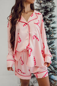 *WEBSITE EXCLUSIVE* Pink Candy Cane Print Pajama Set