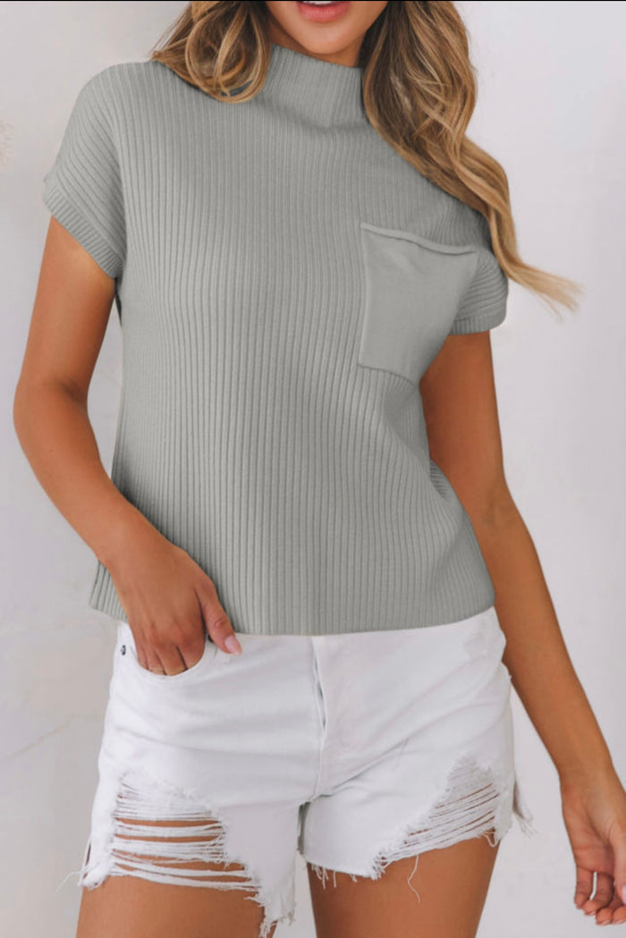 Grey Soft Turtleneck Sleeveless Sweater