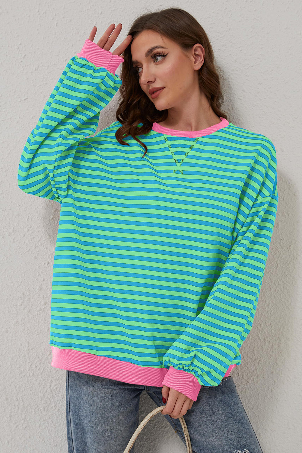 *WEBSITE EXCLUSIVE* Stripe Contrast Edge Oversized Pullover