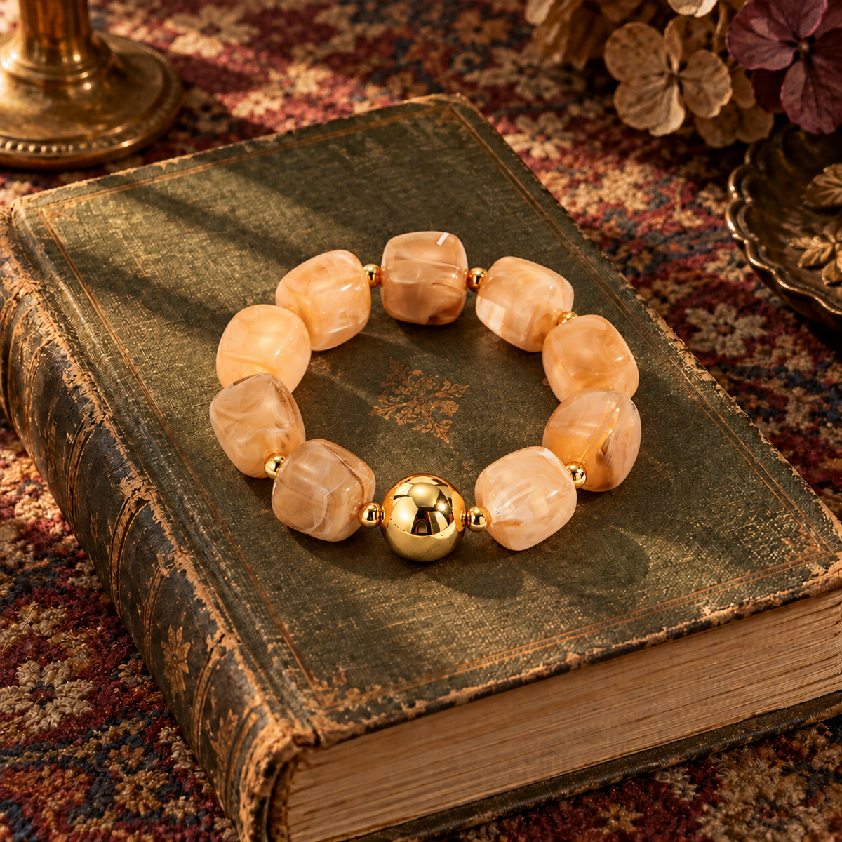 Peach & Gold Chunky Bead Bracelet