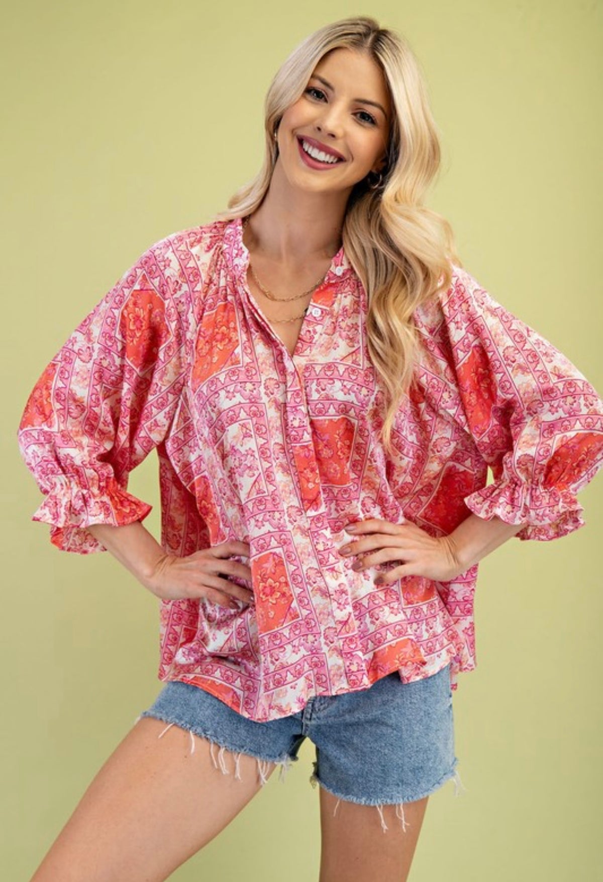 *Available in Store* Pink Scarf Print Blouse