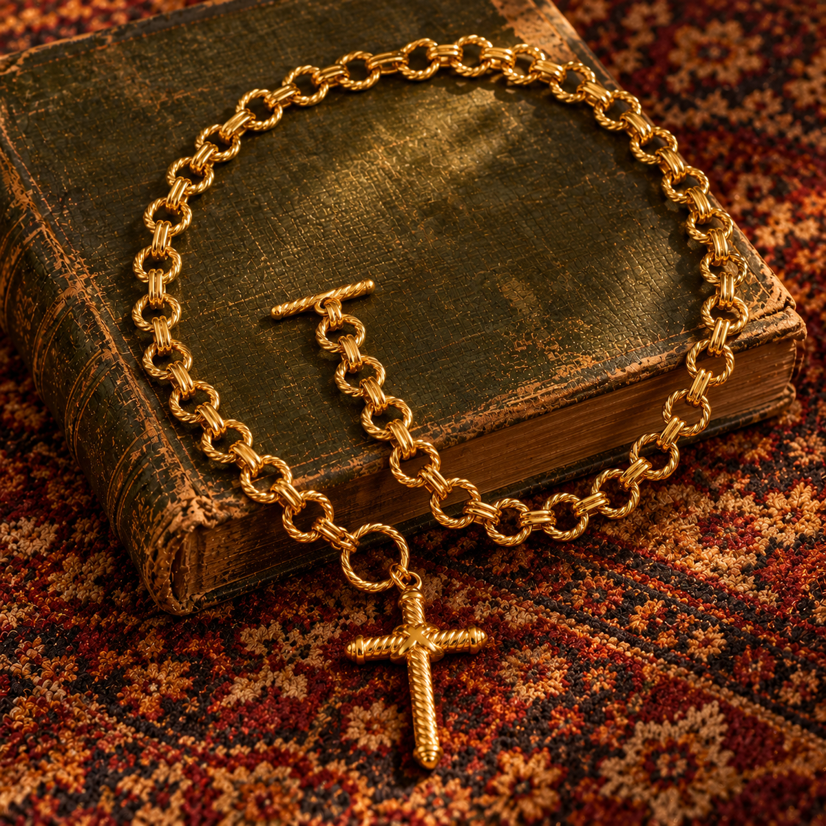 Gold Twisted Rope Cross Necklace