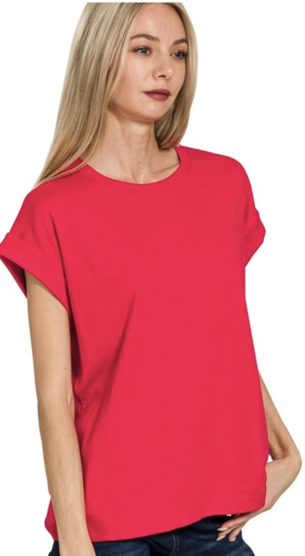 Red Cuffed Sleeve Tee
