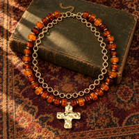 Amber Bead Cross Double Necklace