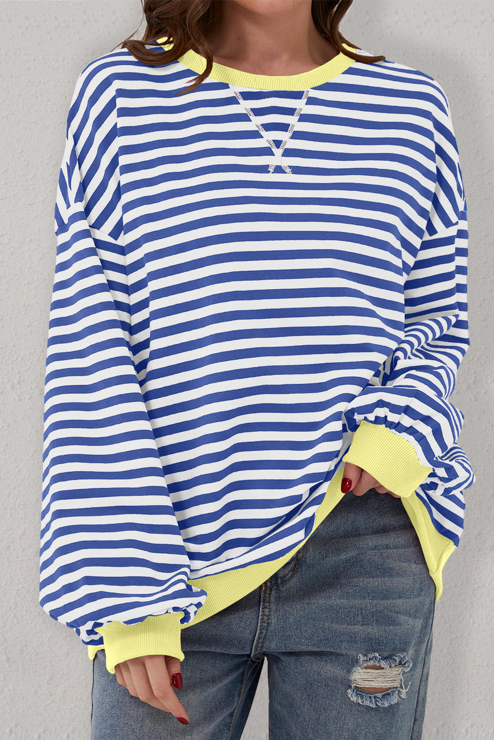 *WEBSITE EXCLUSIVE* Stripe Contrast Edge Oversized Pullover