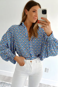 *WEBSITE EXCLUSIVE*  Blue Print Lantern Sleeve Shirt