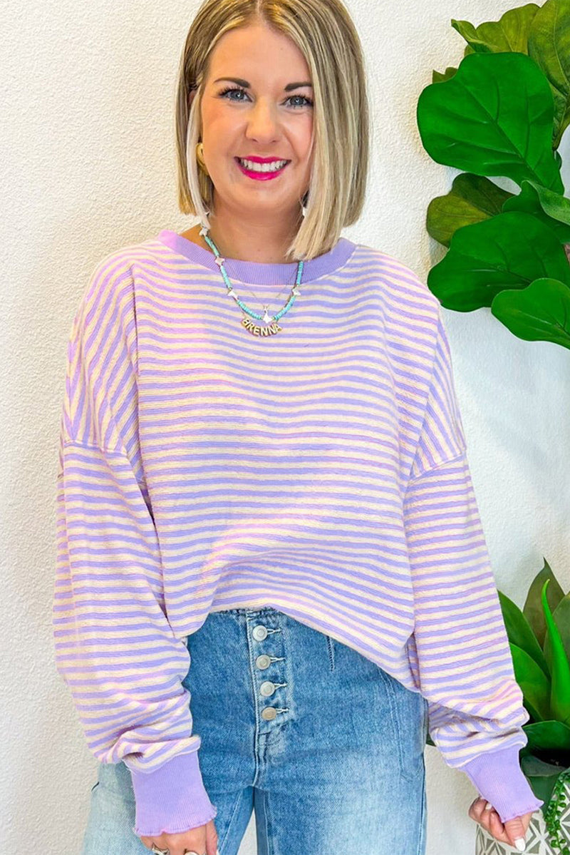 *WEBSITE EXCLUSIVE*  Flora Pink Stripe Drop Shoulder Long Sleeve Top