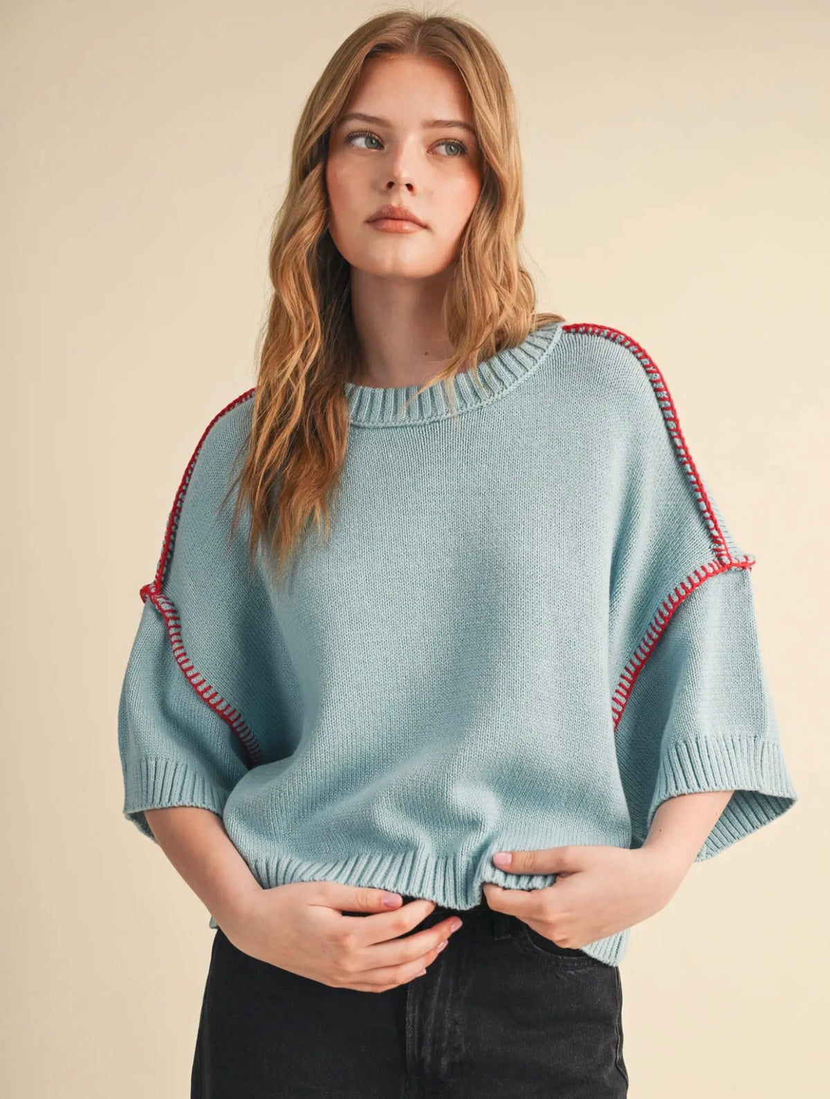 Blue Blanket Stitched Sweater