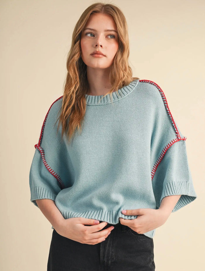 Blue Blanket Stitched Sweater
