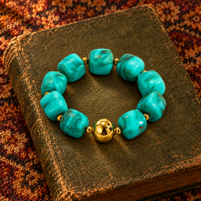 Chunky Turquoise & Gold Bead Bracelet