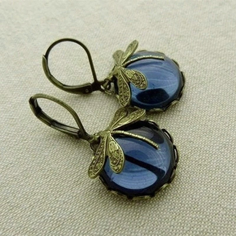 Dark Blue Dragonfly Earrings