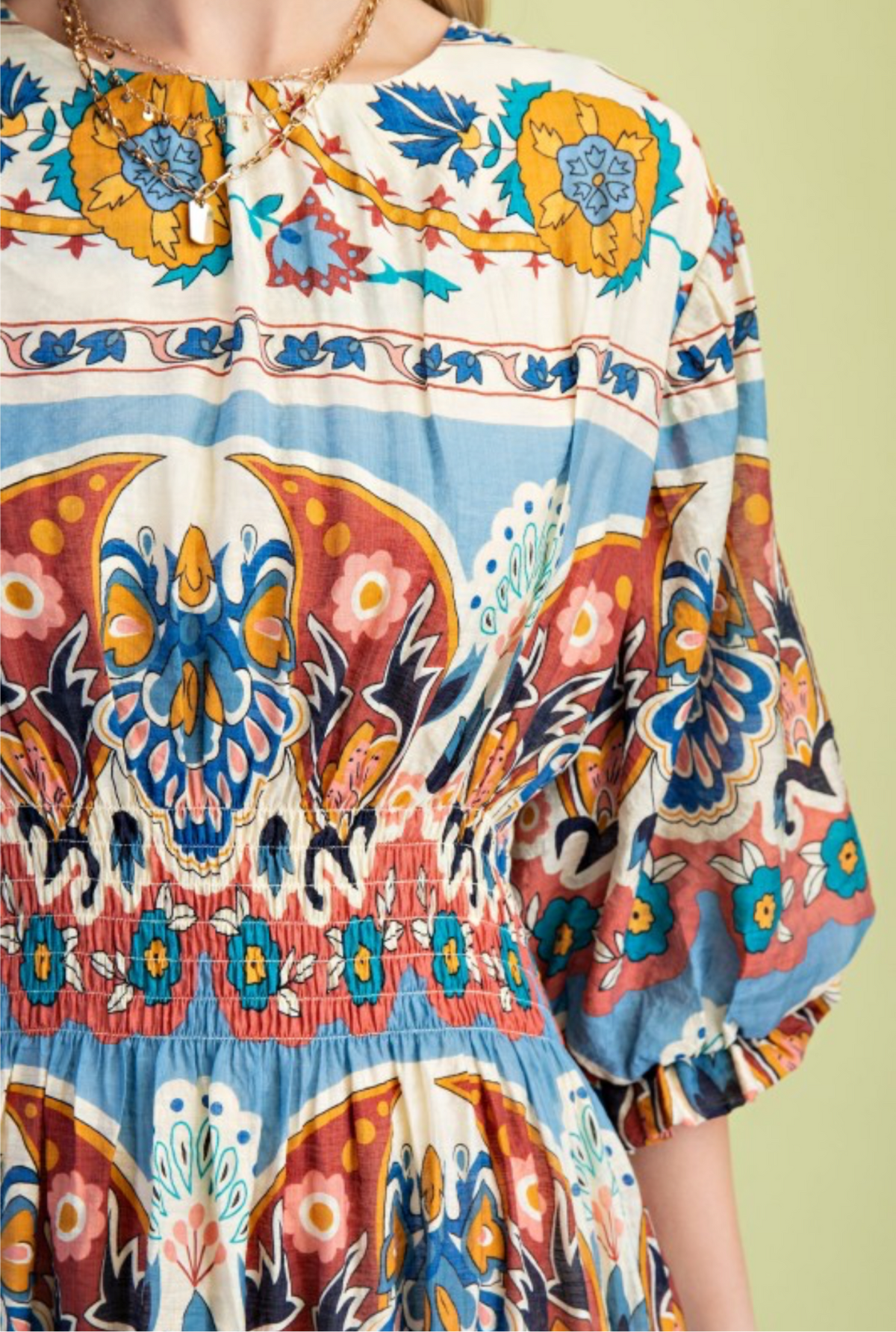 Blue/Orange Print Midi Dress