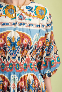 Blue/Orange Print Midi Dress