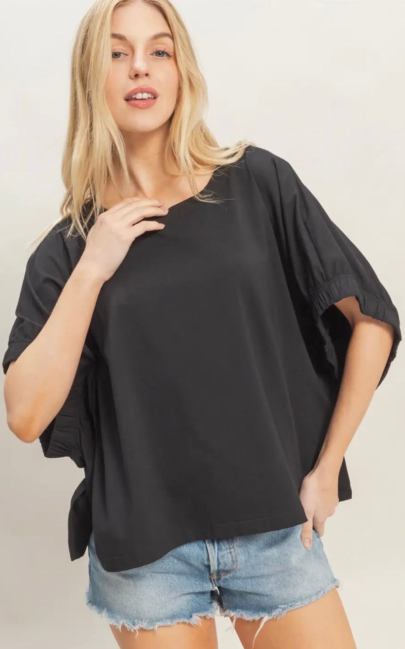 Black Elastic Sleeve Top