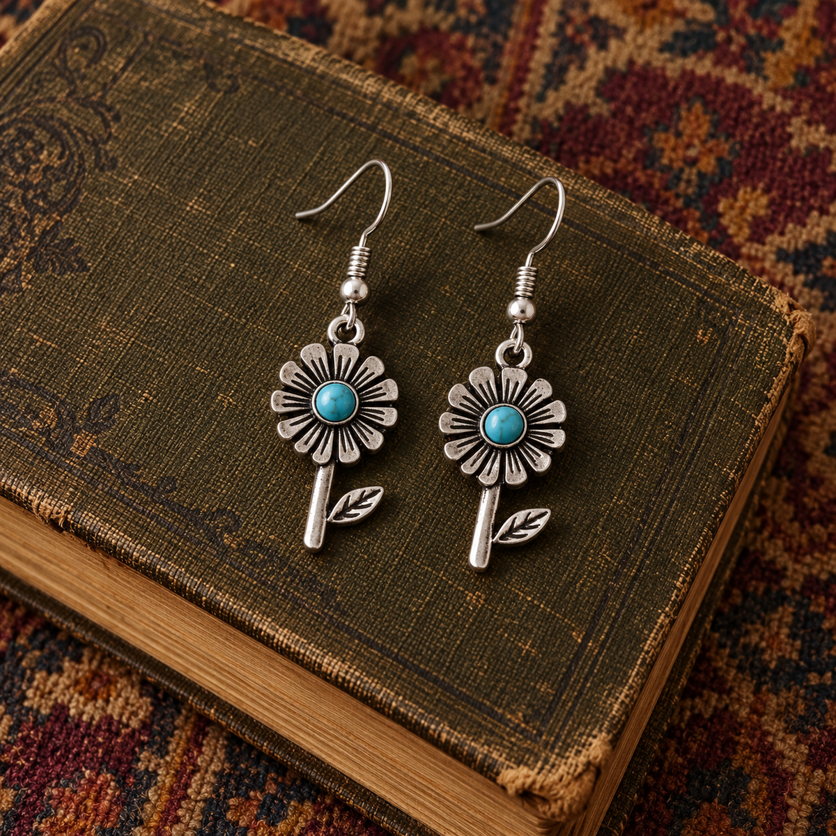 Turquoise & Silver Flower Earrings