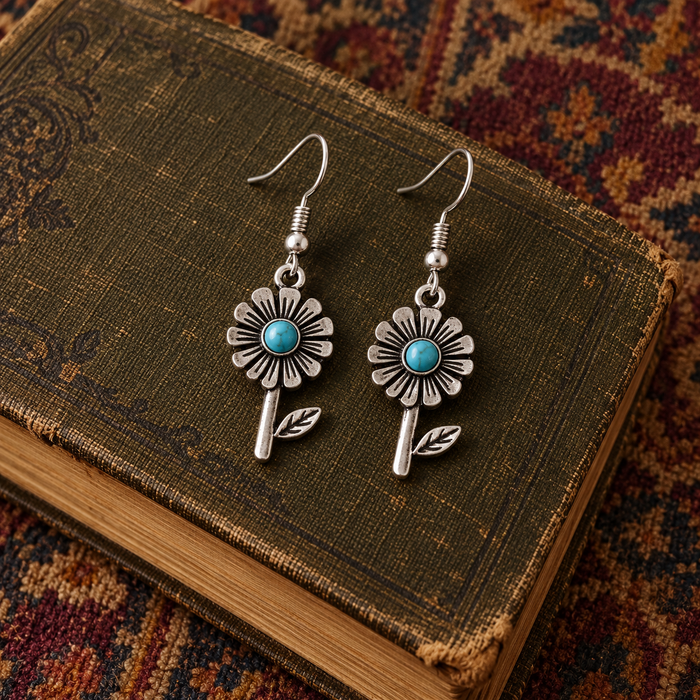 Turquoise & Silver Flower Earrings