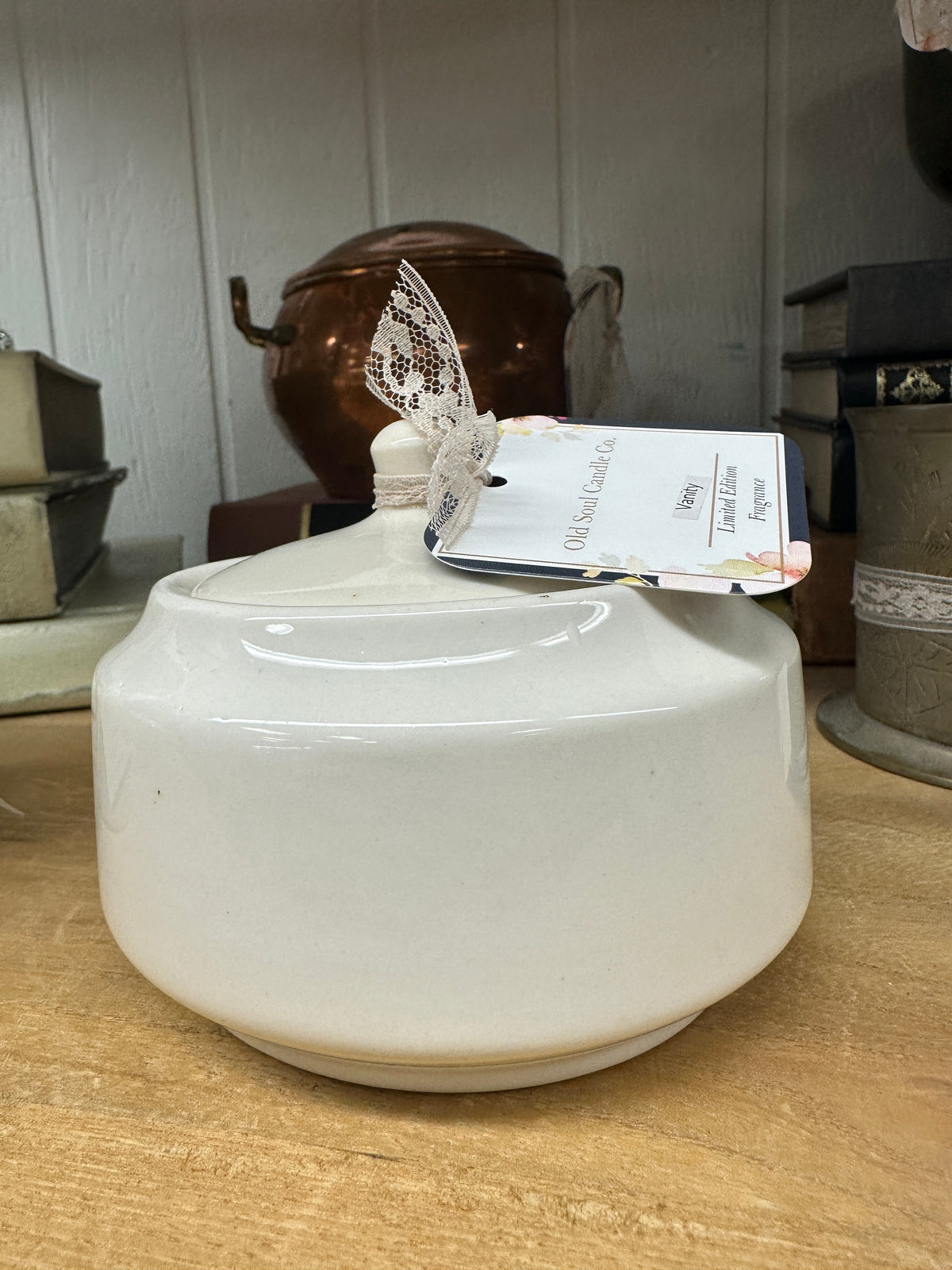 White Dish with Lid Candle: Vanity