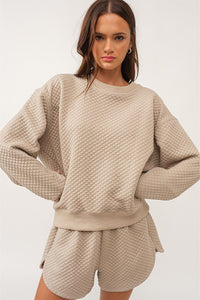 *WEBSITE EXCLUSIVE* Elizabeth Parchment Diamond Quilted Pullover and Shorts Set