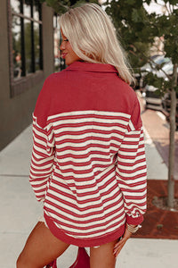 *WEBSITE EXCLUSIVE* Diana Red Stripe Collared V Neck Drop Shoulder Top