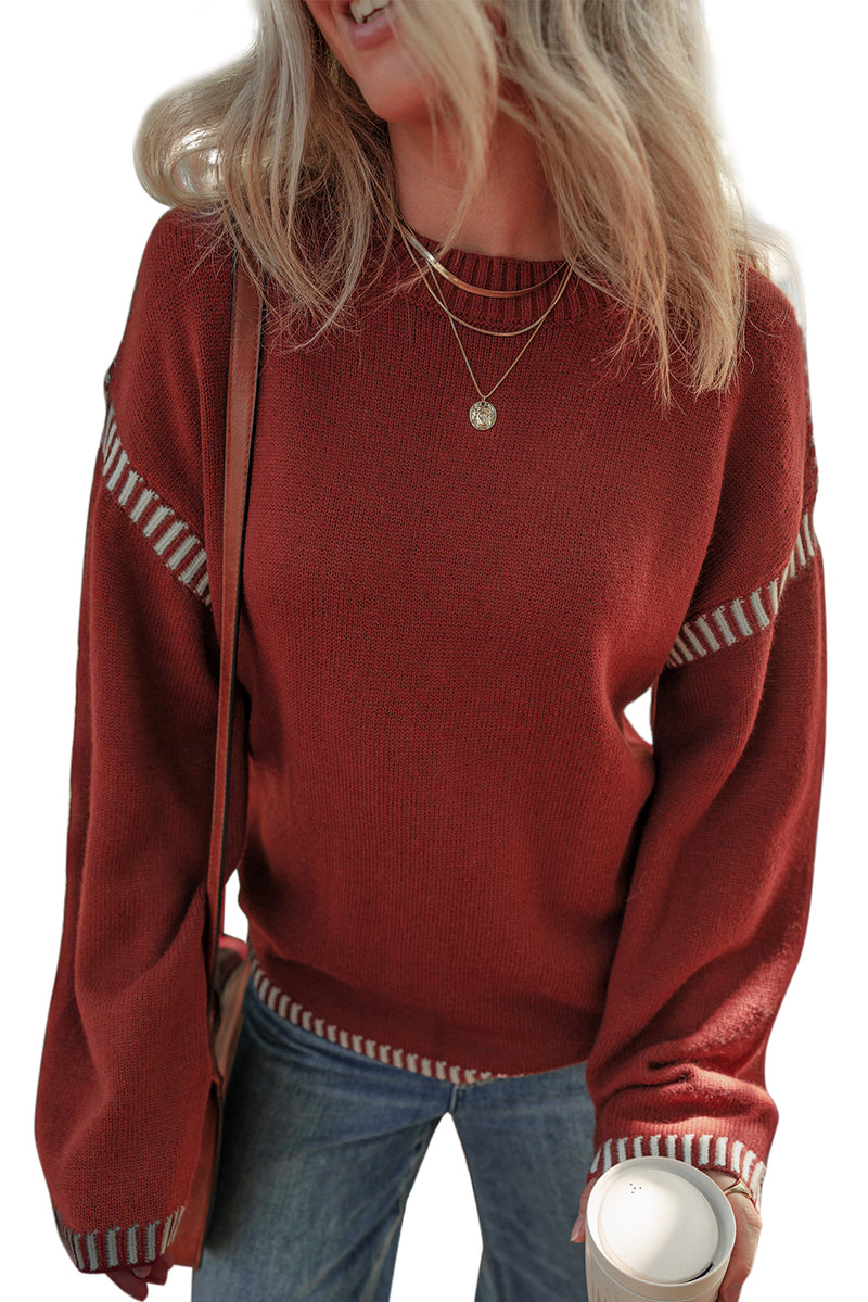 *WEBSITE EXCLUSIVE* Rust Contrast Trim Knit Sweater