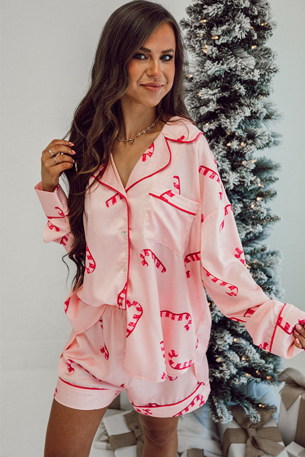 *WEBSITE EXCLUSIVE* Pink Candy Cane Print Pajama Set