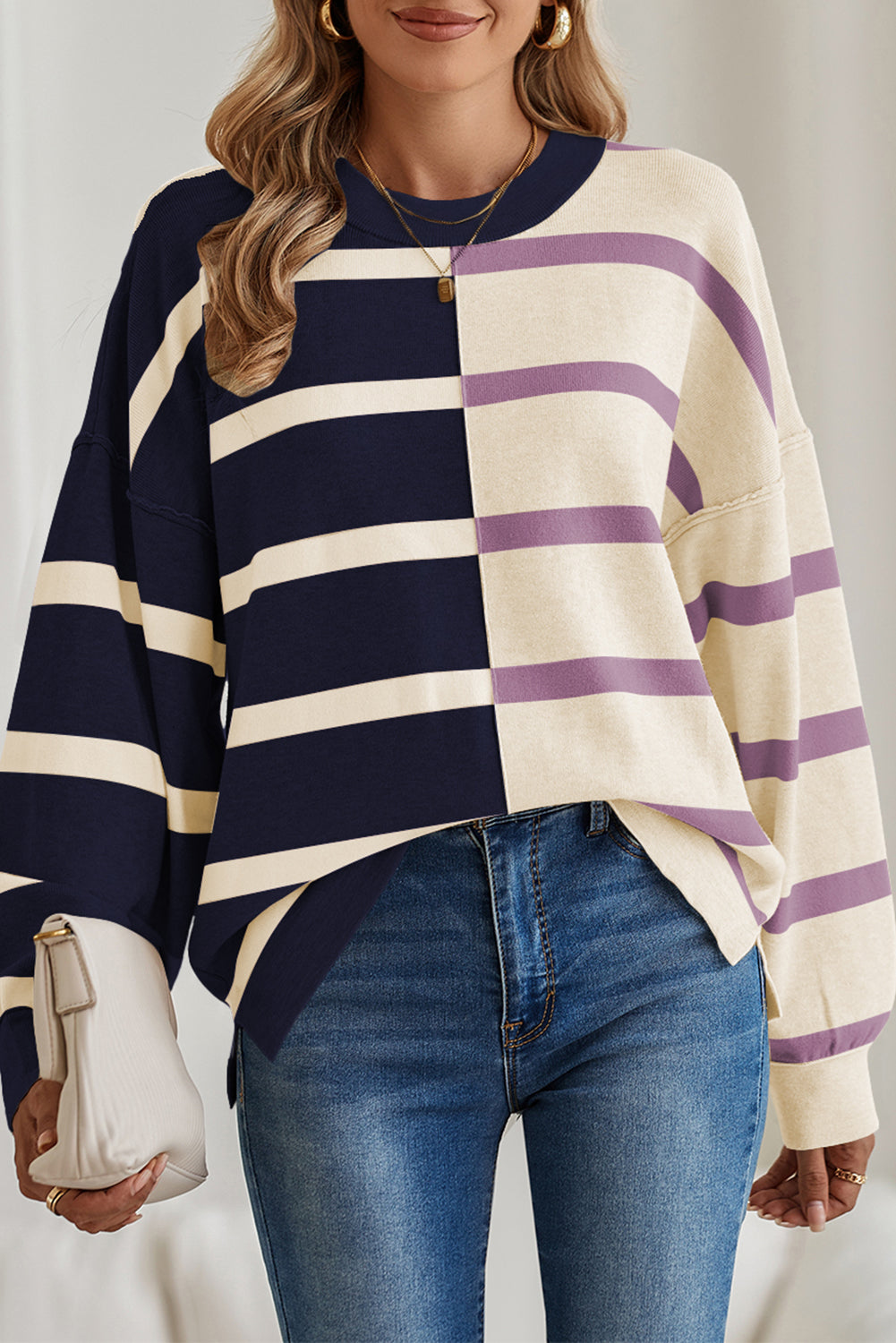 *WEBSITE EXCLUSIVE* Hannah Stripe Exposed Seam Loose Sweatshirts