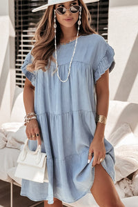 *WEBSITE EXCLUSIVE*  Ruffle Short Sleeve Tiered Denim Dress