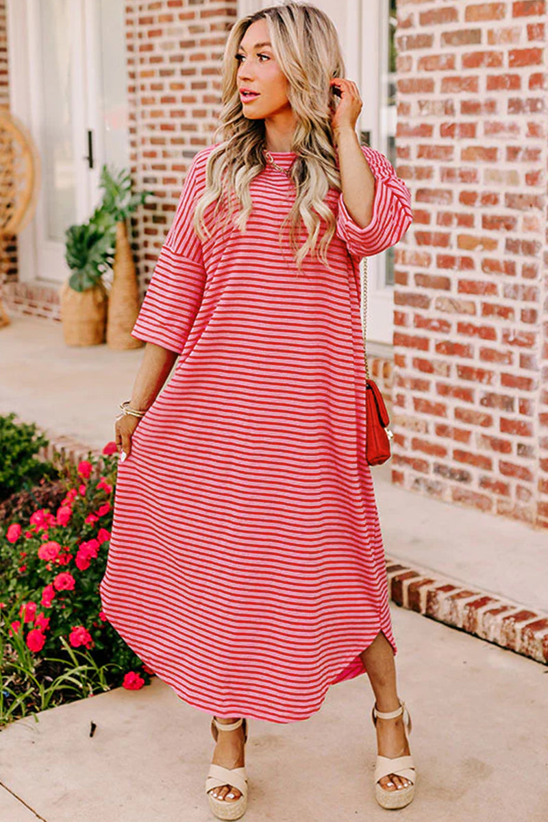 *WEBSITE EXCLUSIVE* Ada Strawberry Pink Striped Drop Sleeve Loose Dress