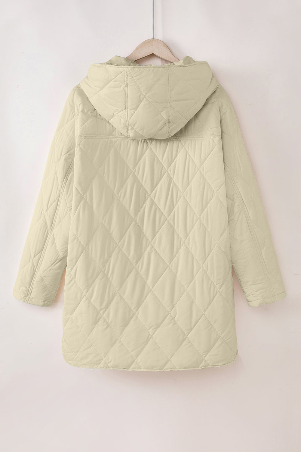 *Website Exclusive* Beige Quilted Snap Button Hooded Puffer Coat