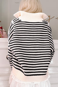 *Website Exclusive * Olivia Stripe Zip Up Collar Drop Sleeve Sweater