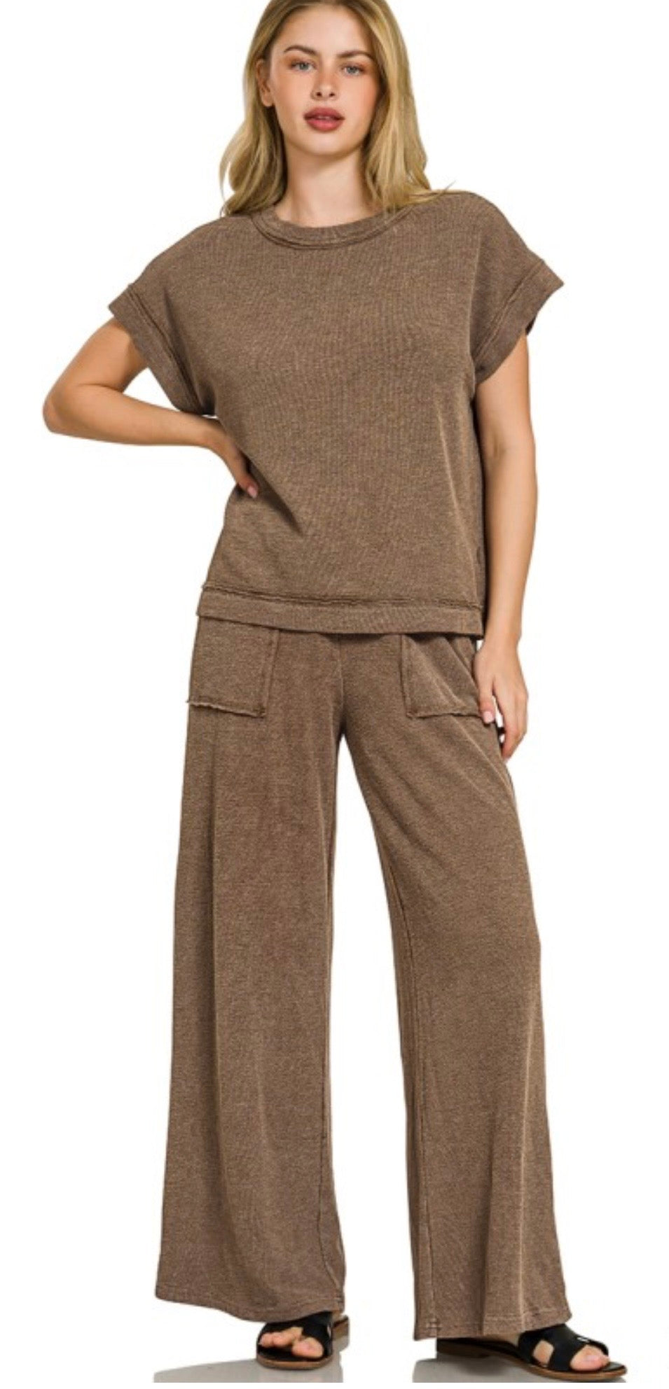 Brown Slub Knit Set