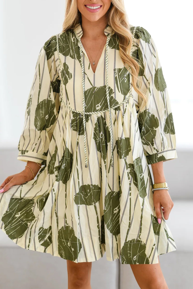 *WEBSITE EXCLUSIVE* Avocado Green Abstract Print Striped V-Neck Mini Dress