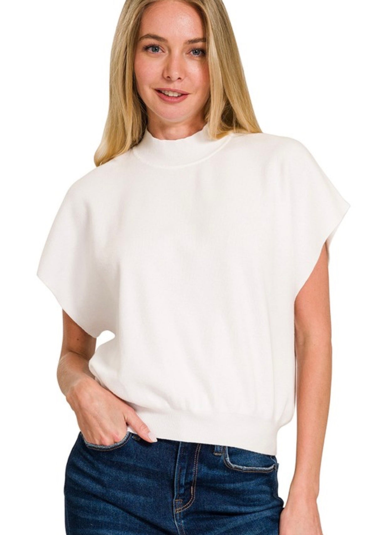 Off White Mock Neck Sweater
