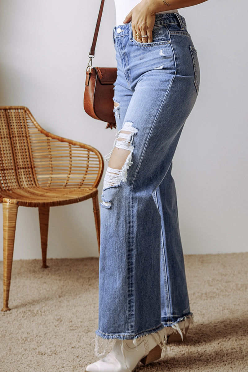 *WEBSITE EXCLUSIVE* Stephanie Distressed Raw Hem Straight Leg High Waist Jeans