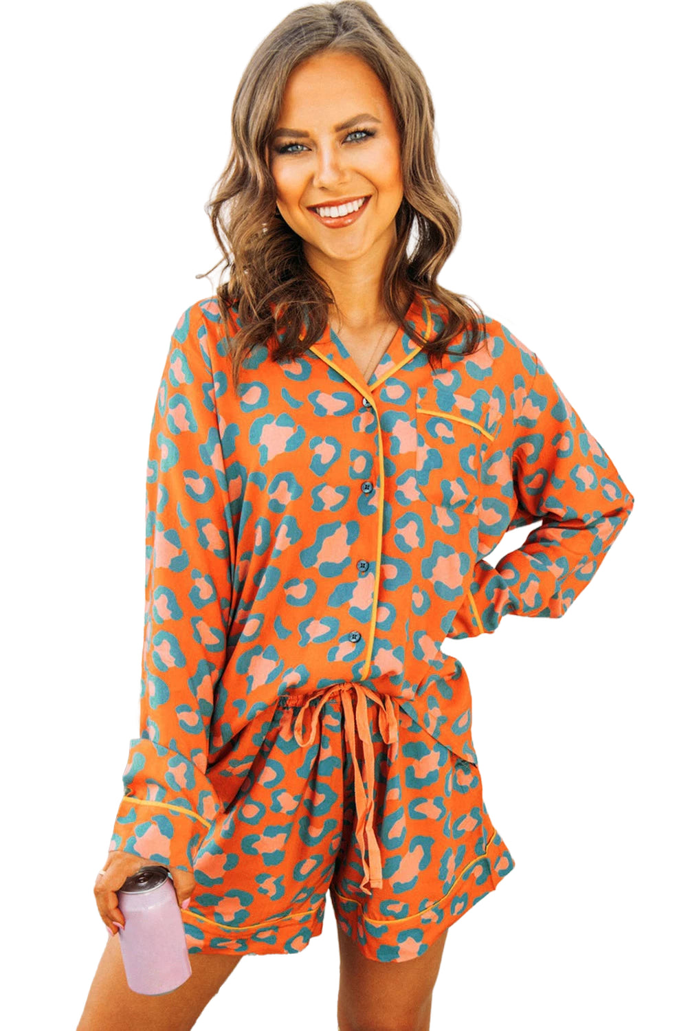 *WEBSITE EXCLUSIVE* Orange Leopard Print Pajama Set